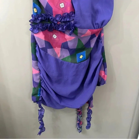 NWT ANIM Dress ANIM Helmut Purple Floral Halter Mini Dress Size Medium - Picture 6 of 8